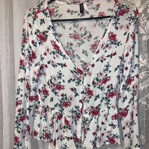 H & M  “DIVIDED” FLOWER BLOUSE